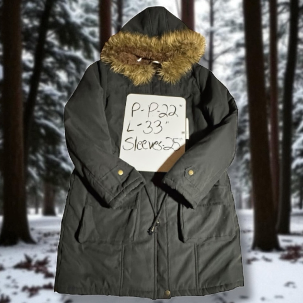 Beyove Coat Charcoal Hooded Parka Utility Cargo Faux Fur Trim & Lining Women’s M - Picture 5 of 16
